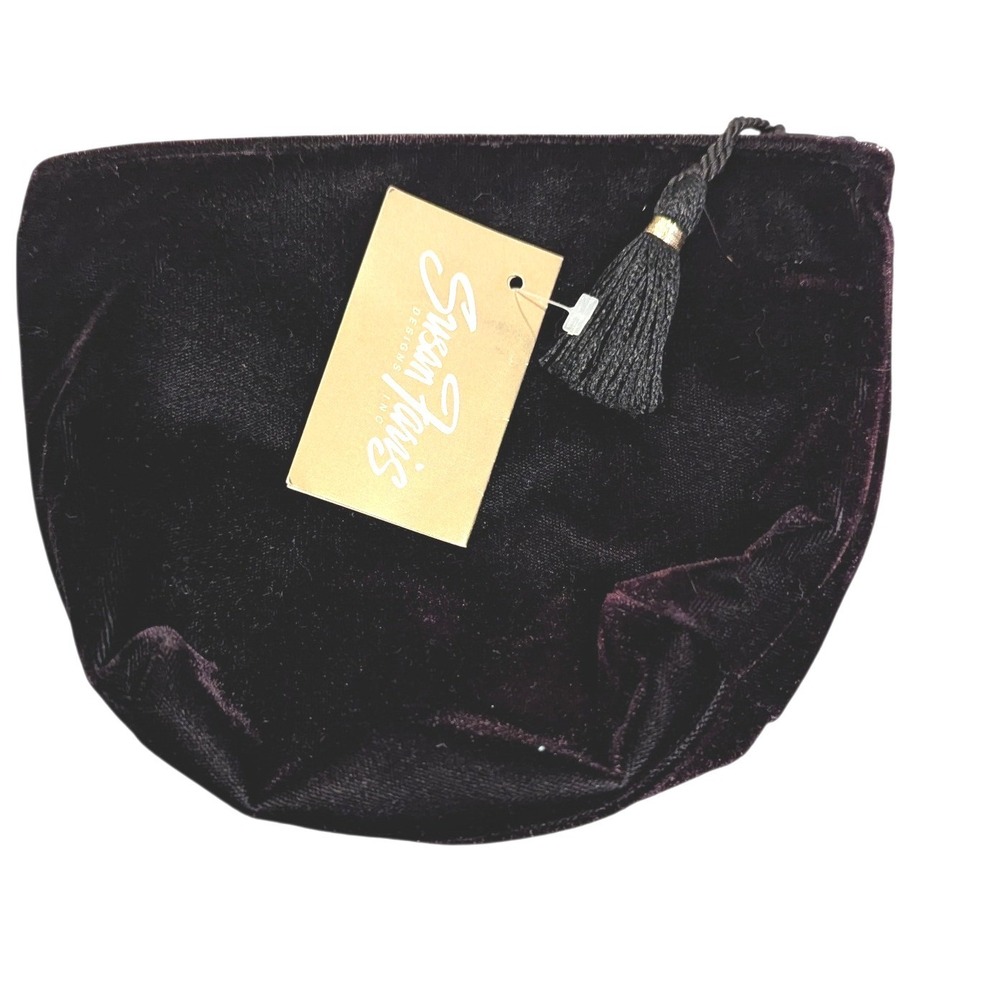 Susan Faris Velvet Pouch OS Purple Tassel Handcrafted‎ Travel Cosmetic Bag Glam
